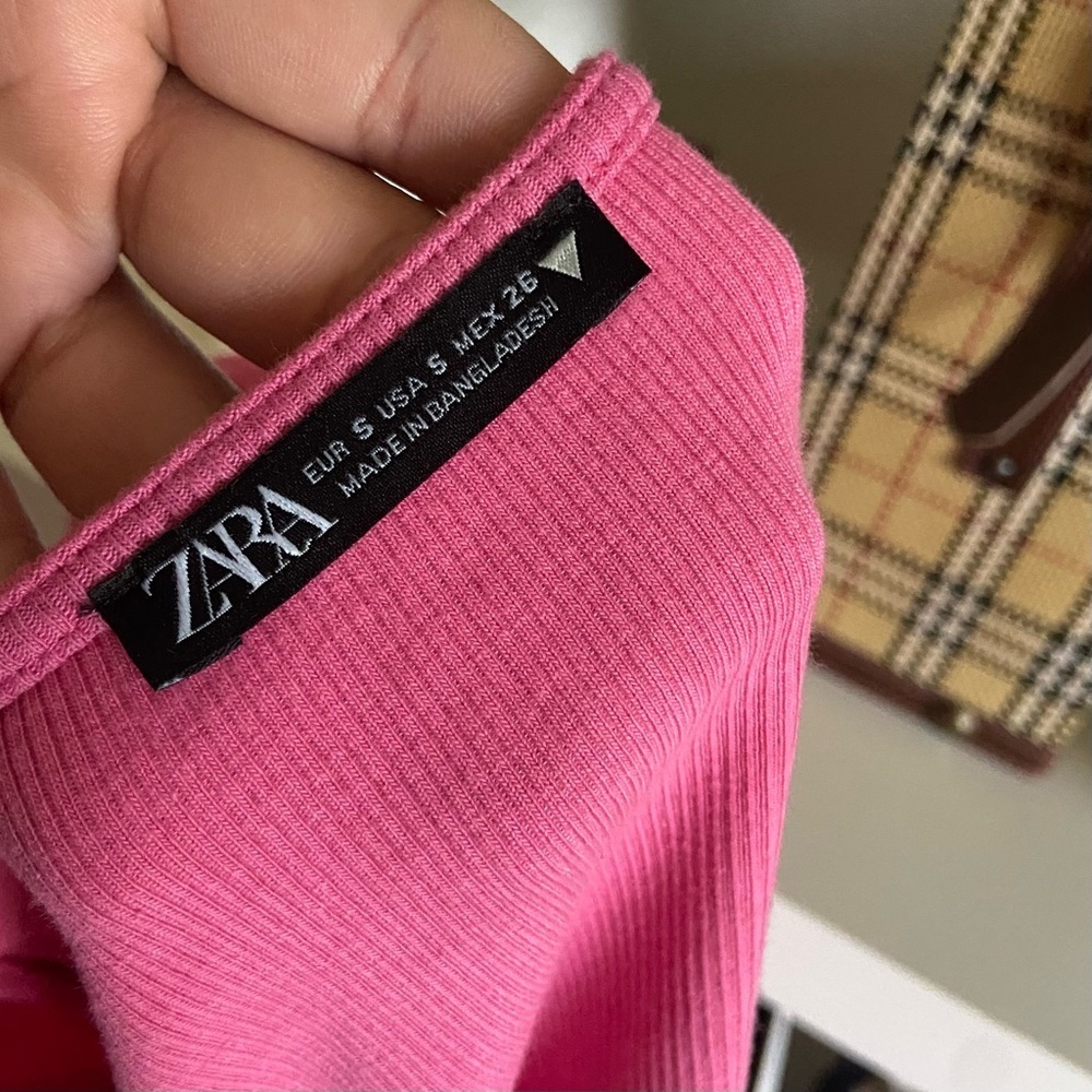 ZARA Summer Hot Pink Puffed Balloon Short Sleeves Poplin Rib Crop Top Size Small - Picture 6 of 8